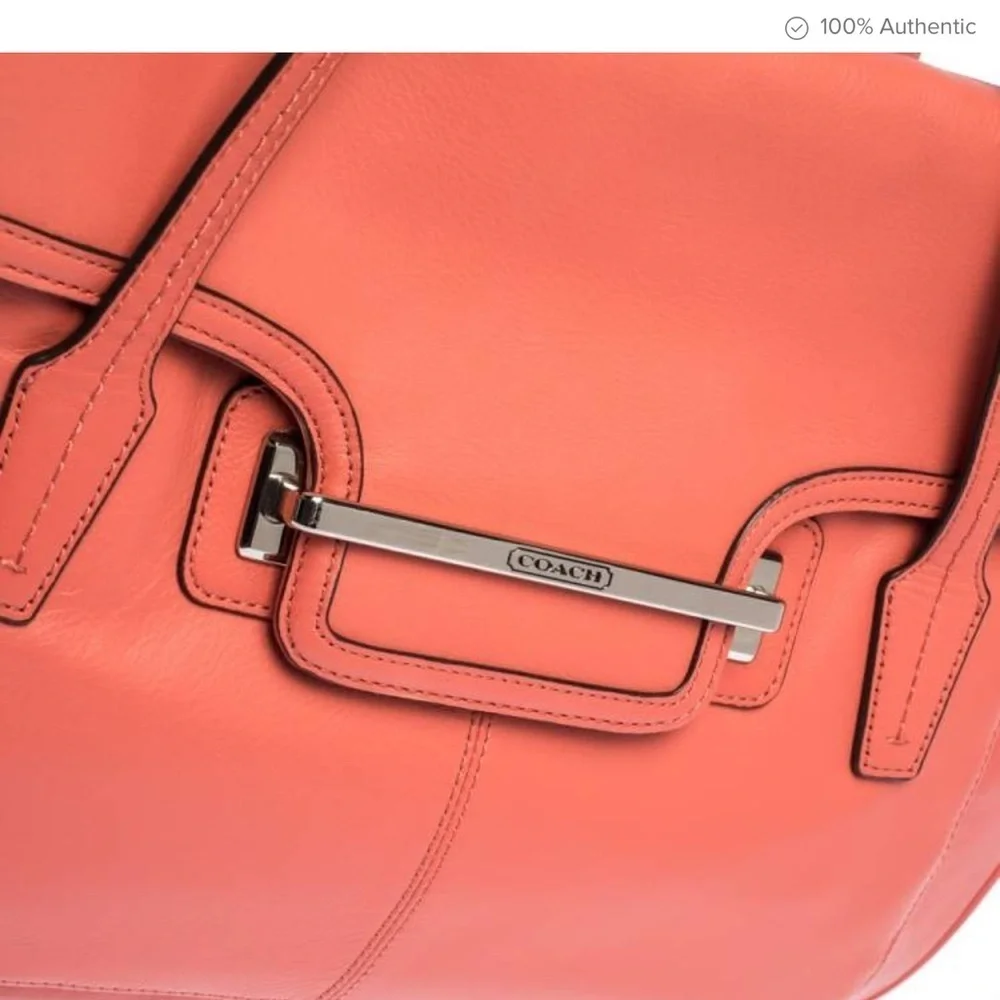COACH Taylor Marin Satchel Coral Salmon Pink Leather F26781 Crossbody Bag $398 - Picture 11 of 15